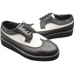 TUK Black & White Wingtip TUKskin Viva Platform Low Creeper Oxford Mens 8